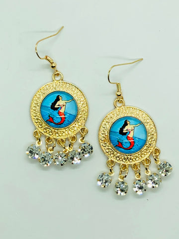 Mexican Loteria-La Sirena Dangle Earrings