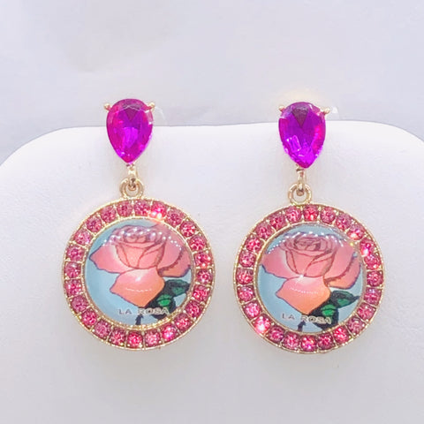 Mexican Loteria-La Rosa Fuschia Earrings