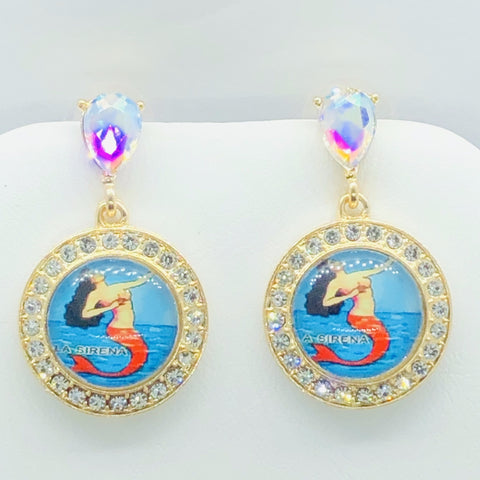 Mexican Loteria-La Sirena Iridescent Earrings