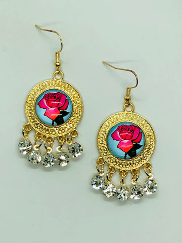 Mexican Loteria-La Rosa Dangle Earrings