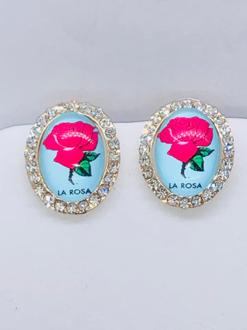Mexican Loteria-La Rosa Stud Earrings