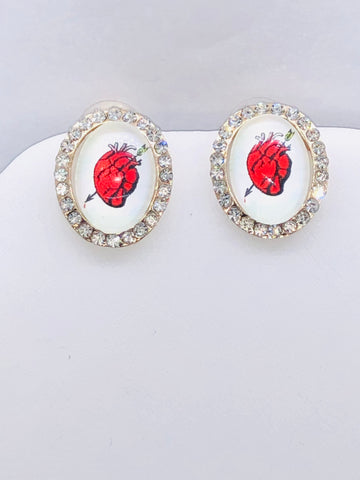 Mexican Loteria-El Corazon Stud Earrings