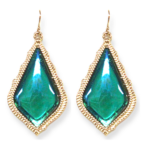 Emerald Teardrop Glass Stone Earrings