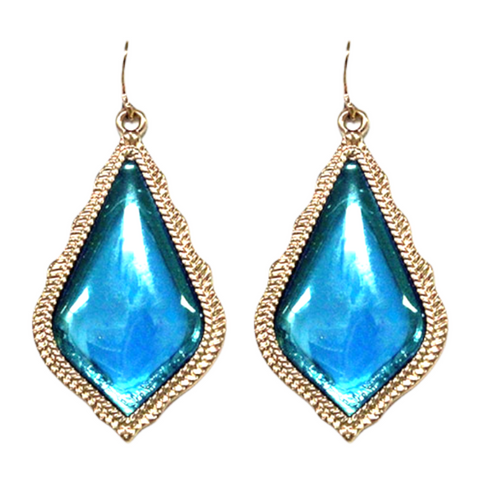 Metallic Teal Teardrop Glass Stone Earrings