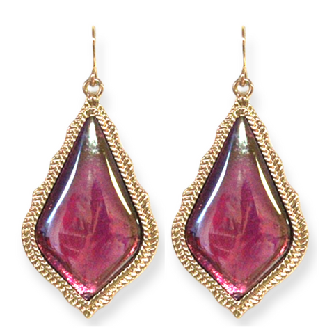 Fuschia Teardrop Glass Stone Earrings