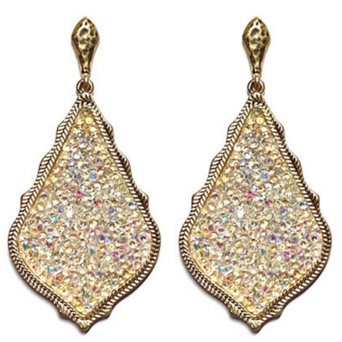 Golden White Rhinestone Earrings