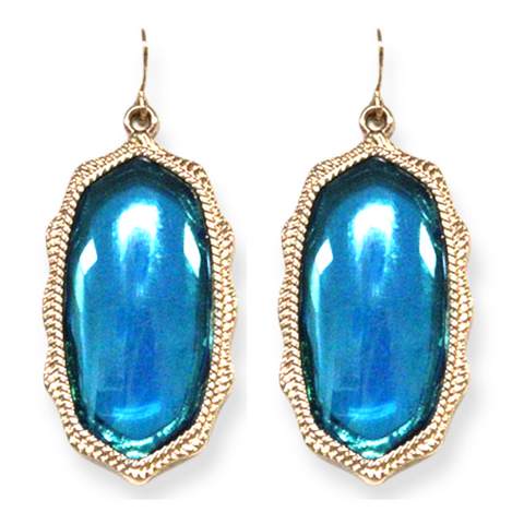 Metallic Teal Glass Stone Earrings