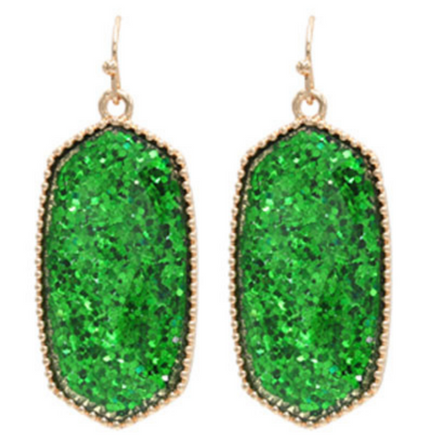 Green Glitter Hexagon Earrings