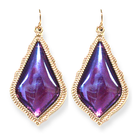 Amethyst Teardrop Glass Stone Earrings