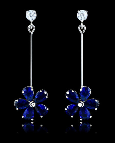 Sapphire Cubic Zirconia Flower Earrings - Bedazzled By Jeanelle - 1