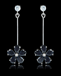 Jet Black Cubic Zirconia Flower Earrings - Bedazzled By Jeanelle - 1