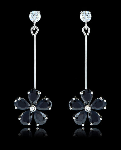 Jet Black Cubic Zirconia Flower Earrings - Bedazzled By Jeanelle - 1