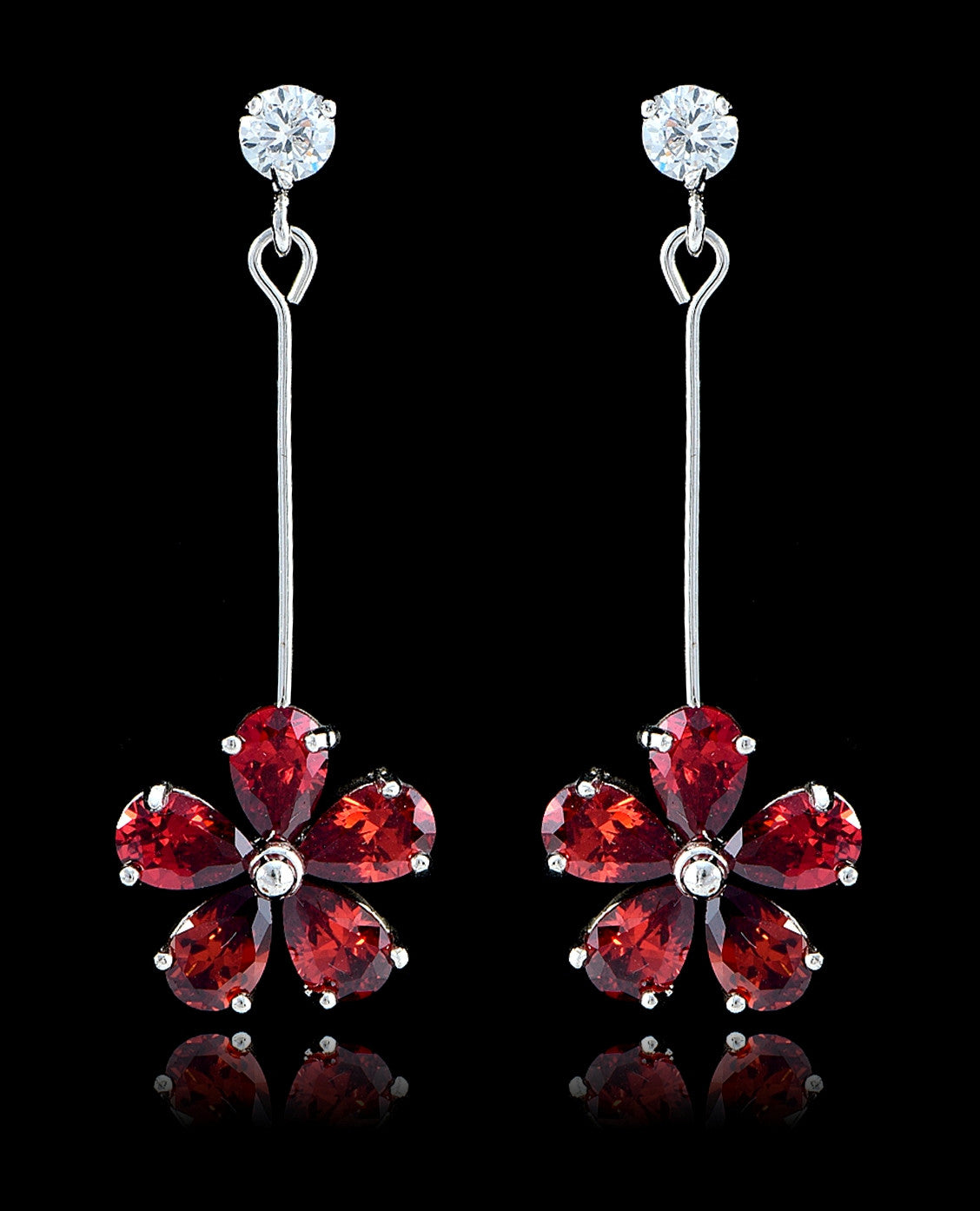 Garnet Cubic Zirconia Flower Earrings - Bedazzled By Jeanelle - 1