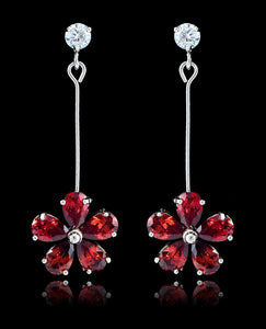 Garnet Cubic Zirconia Flower Earrings - Bedazzled By Jeanelle - 1