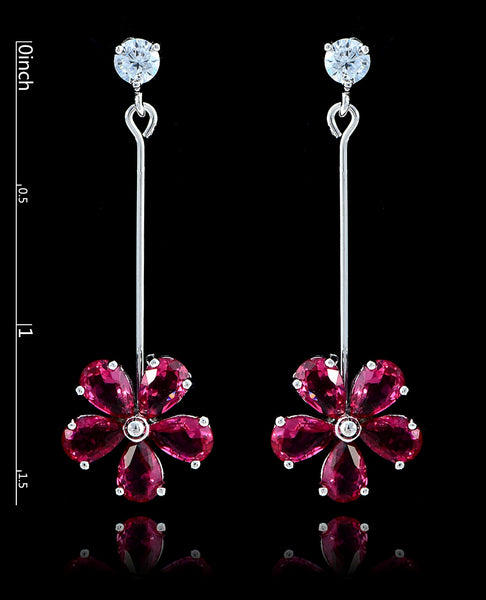 Fuchsia Cubic Zirconia Flower Earrings - Bedazzled By Jeanelle - 2