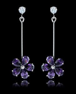 Purple Velvet Cubic Zirconia Flower Earrings - Bedazzled By Jeanelle - 1