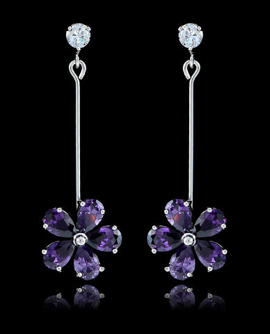 Purple Velvet Cubic Zirconia Flower Earrings - Bedazzled By Jeanelle - 1