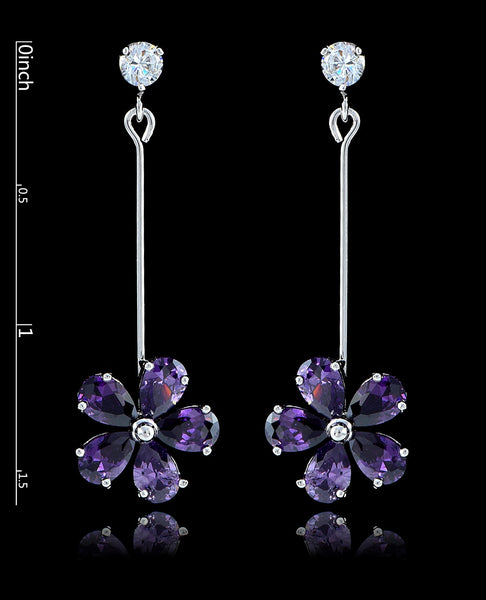 Purple Velvet Cubic Zirconia Flower Earrings - Bedazzled By Jeanelle - 2