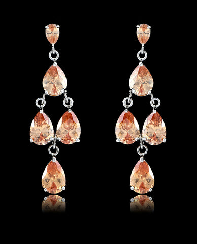 Light Peach Cubic Zirconia Chandelier Earrings - Bedazzled By Jeanelle - 1