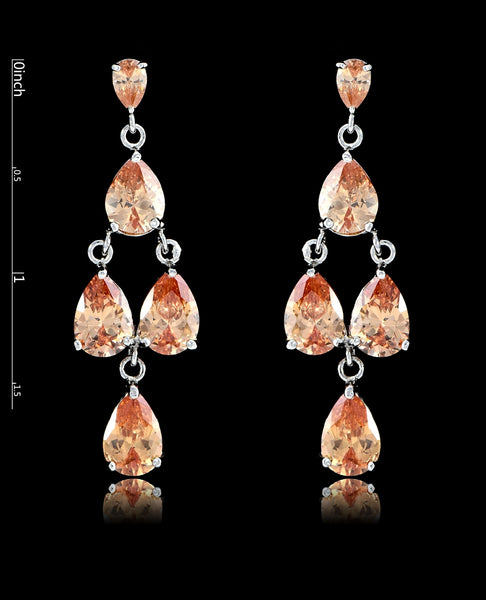 Light Peach Cubic Zirconia Chandelier Earrings - Bedazzled By Jeanelle - 2