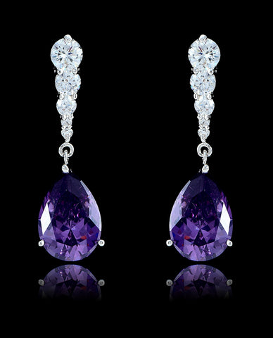 Purple Velvet Cubic Zirconia Teardrop Earrings - Bedazzled By Jeanelle - 1