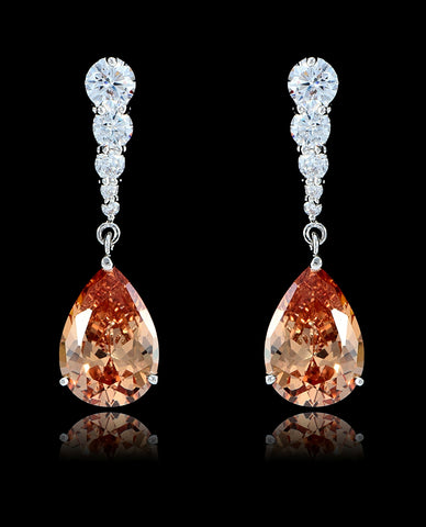 Light Peach Cubic Zirconia Teardrop Earrings - Bedazzled By Jeanelle - 1