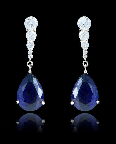 Sapphire Cubic Zirconia Teardrop Earrings - Bedazzled By Jeanelle - 1