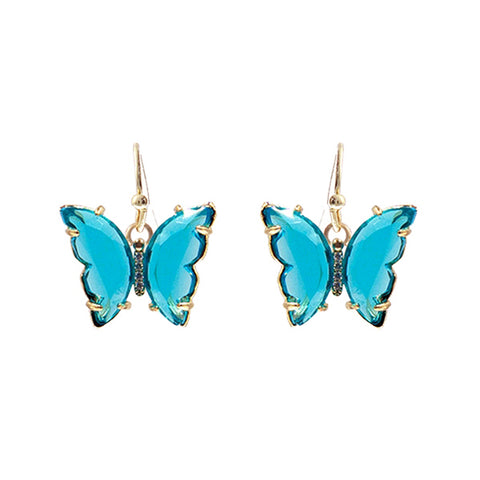 Aqua Glass Butterfly Earrings