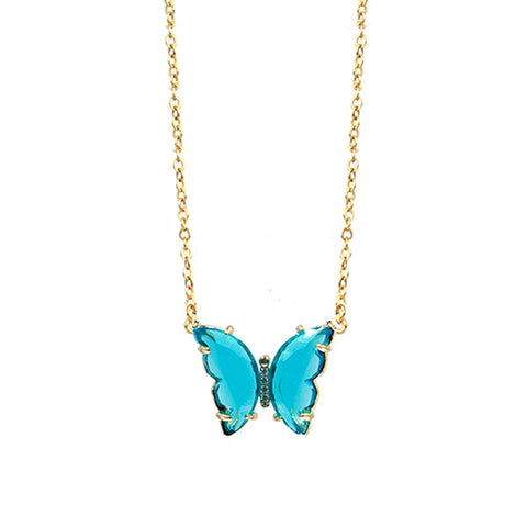 Aqua Glass Butterfly Necklace