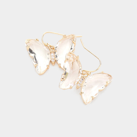 Clear Lucite Butterfly Dangle Earrings