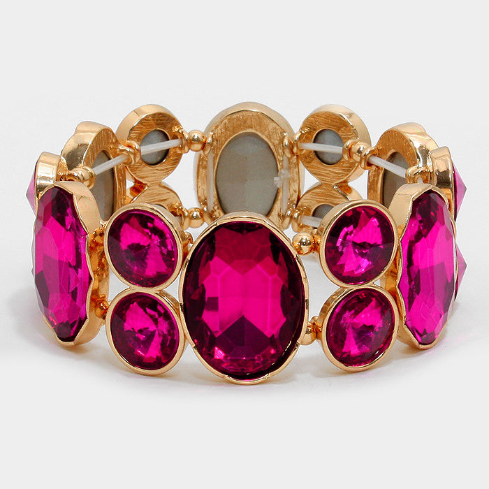 Chunky Fuchsia Crystal Stretchable Statement Bracelet - Bedazzled By Jeanelle