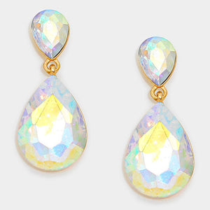 Formal AB Crystal Double-Teardrop Dangle Earrings - Bedazzled By Jeanelle