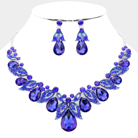 Sapphire Teardrop Accented Evening Necklace Set