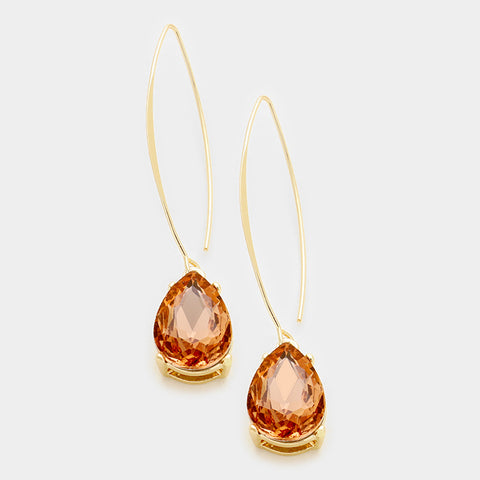 Peach Glass Crystal Teardrop Dangle Earrings