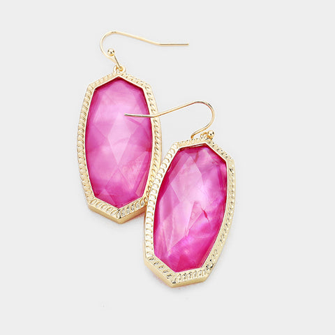 Pink Hexagon Stone Dangle Earrings