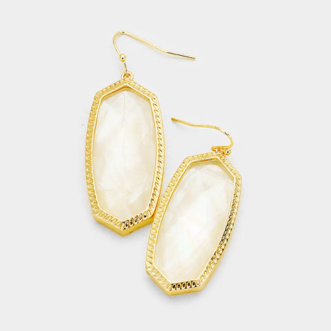 Creamy White Hexagon Stone Dangle Earrings