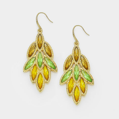 Green-Yellow Leaf Drop Crystal Earrings - Bedazzled By Jeanelle