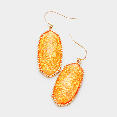 Orange Glitter Hexagon Dangle Earrings