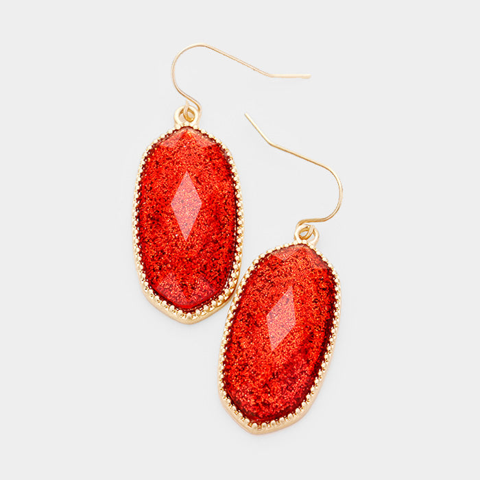 Red Glitter Hexagon Dangle Earrings