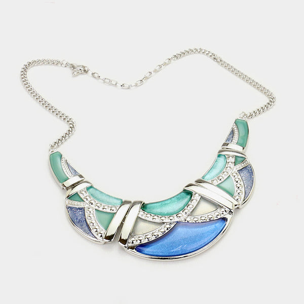 Blue-Green Epoxy Crescent Necklace Set