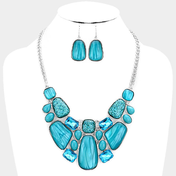 Aqua Glitter Epoxy Statement Necklace Set