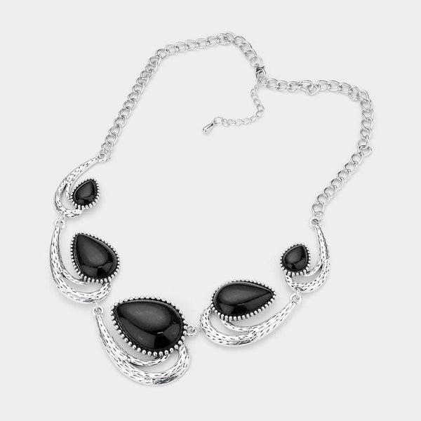 Black Teardrop Natural Stone Necklace Set