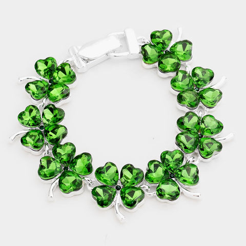 Emerald Green Crystal 4 Leaf Clover Bracelet