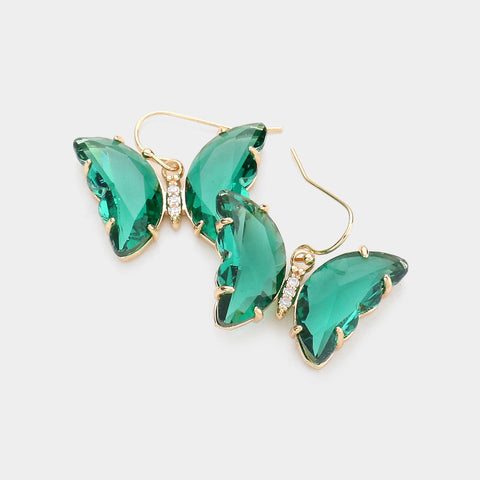 Green Lucite Butterfly Dangle Earrings