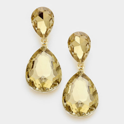 Formal Light Brown Topaz Crystal Double Teardrop Dangle Earrings