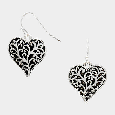 Filigree Antique Heart Earrings - Bedazzled By Jeanelle