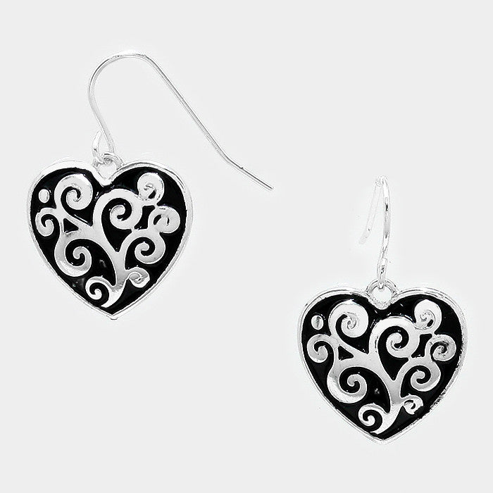 Filigree Antique Heart Earrings - Bedazzled By Jeanelle