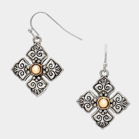 Filigree Antique Cross Earrings - Bedazzled By Jeanelle