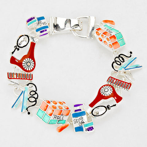 Hairdresser Silver Enamel Bracelet