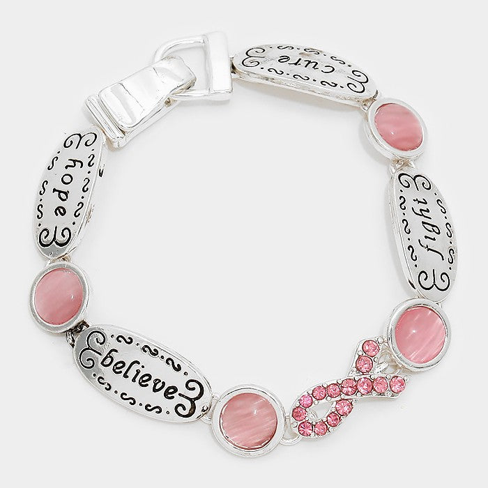 Pink Awareness Silver Enamel Bracelet